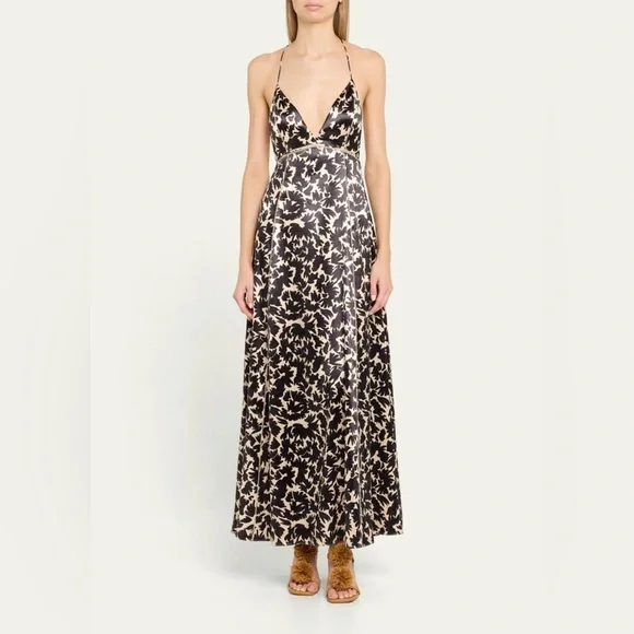 ULLA JOHNSON Evie Floral Satin Midi Dress in Raven 10